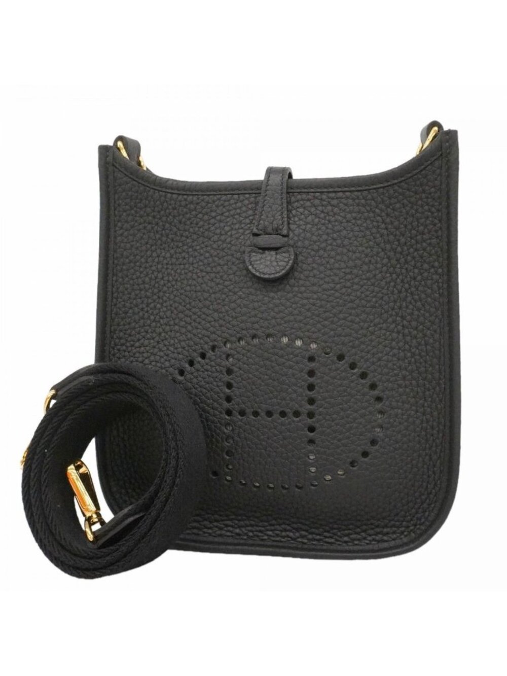 Hermes Shoulder Bag Evelyne TPM Taurillon Clemence Black Gold